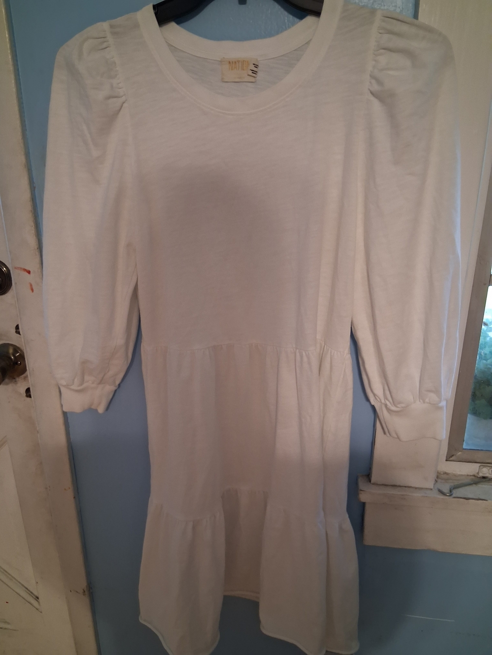 Nation Ltd White Tiered Puff-Sleeve Dress